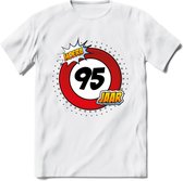 95 Jaar Hoera Verkeersbord T-Shirt | Grappig Verjaardag Cadeau | Dames - Heren | - Wit - L