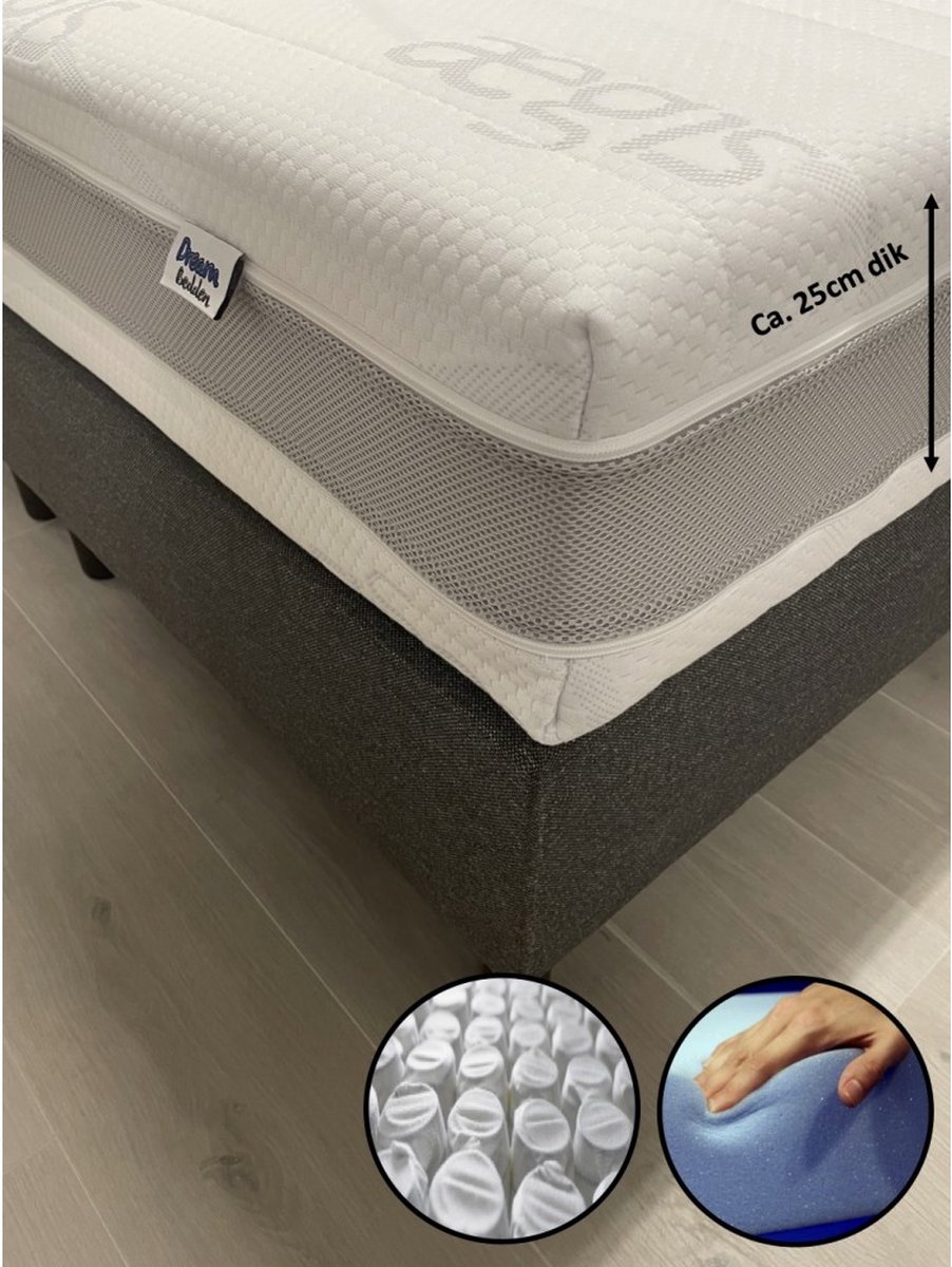 dreambedden Matras 180x210 - Aegis Prestige - HR55 Koudschuim - 7-zones pocketvering - ca. 25cm dik wit