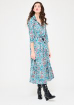 LOLALIZA Lange hemd jurk met driekwartsmouw - Turquoise - Maat 48