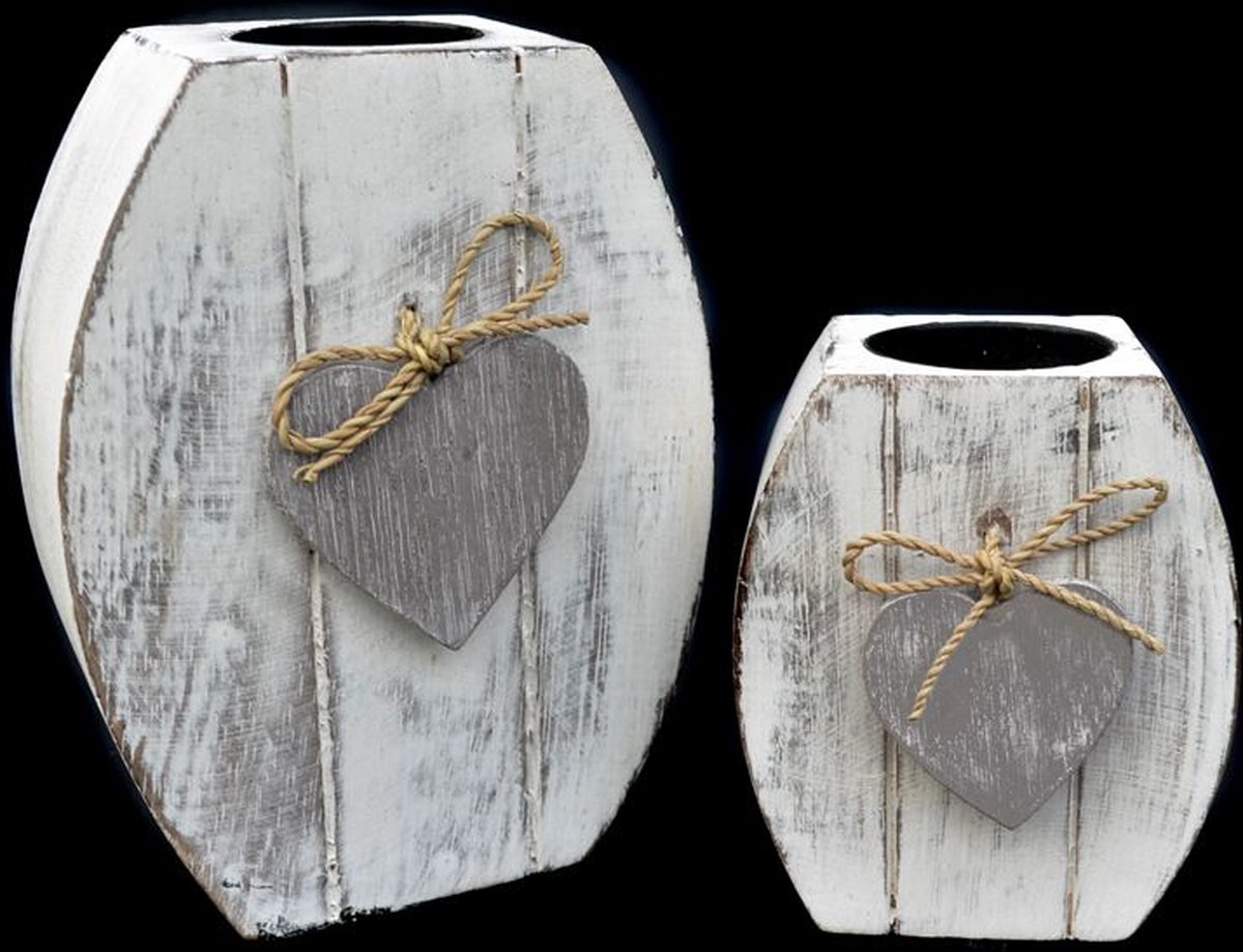 waxinehouder set ovaal + hart S 11x9cm  en Ovaal hart 15x12 cm antique white
