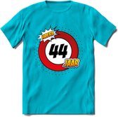 44 Jaar Hoera Verkeersbord T-Shirt | Grappig Verjaardag Cadeau | Dames - Heren | - Blauw - XXL