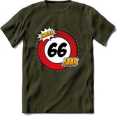 66 Jaar Hoera Verkeersbord T-Shirt | Grappig Verjaardag Cadeau | Dames - Heren | - Leger Groen - L
