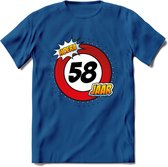 58 Jaar Hoera Verkeersbord T-Shirt | Grappig Verjaardag Cadeau | Dames - Heren | - Donker Blauw - L