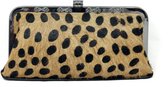 Clutch van leer bruin met zwarte stippen - lederen clutch met print lichtbruin/zwart