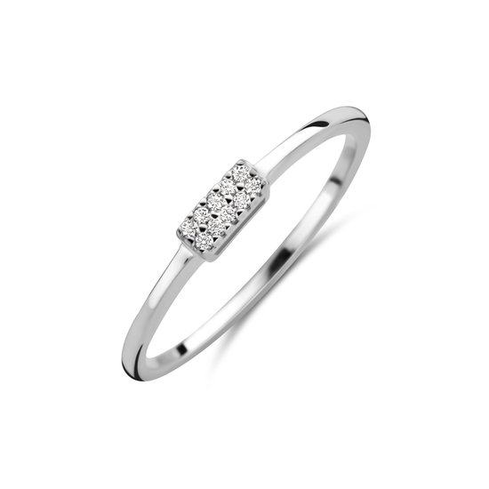 New Bling 9NB-0705-50 Zilveren Ring - Dames - Zirkonia Steentjes - Rechthoek - 6 x 2,5 mm - Maat 50 - Rhodium - Zilver