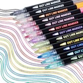 Glanzende Magische Pennen - 2 sets voor de prijs van één - 12 kleuren - Dubbele lijnen - Metalen pennen - Glitterpennen - Contourmarkering voor Handbelettering - Kerstkaarten, Gast