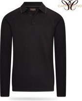 Cappuccino - Polo - Lange Mouw - Knitted - Tipping - Zwart - XXL