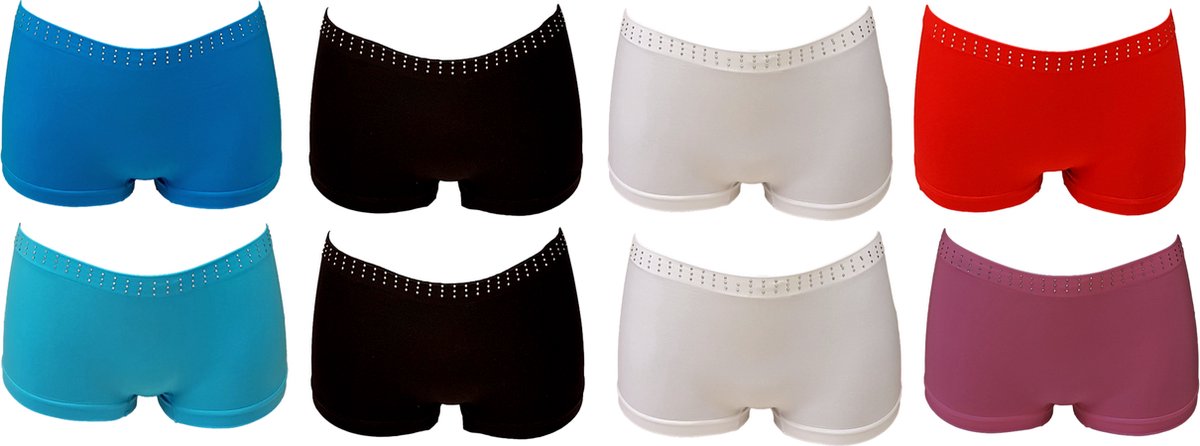 Sweet Angel dames boxershorts met strass-steentjes 8pack (one size)