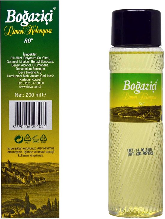 Bogazici Eau de Cologne citroen  200ml | Eau de Cologne | Exclusief Turkse Kolonya | 80° alcohol | Optimale desinfectie van handen