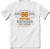 96 Jaar Legend T-Shirt | Goud - Zilver | Grappig Verjaardag Cadeau | Dames - Heren | - Wit - L