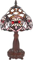 LumiLamp Tiffany Tafellamp Ø 20*37 cm E14/max 1*25W Paars, Wit Kunststof, Glas Tiffany Bureaulamp Tiffany Lampen