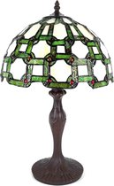 LumiLamp Tiffany Tafellamp Ø 30x49 cm Groen Wit Kunststof Glas Tiffany Bureaulamp