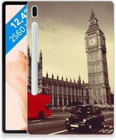 Samsung Galaxy Tab S7FE Tablethoesje met Naam met Foto Londen City met transparant zijkanten