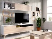 Tv-wand ALBORA - met opbergruimte - Kleur: wit & eiken