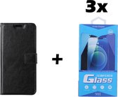 Samsung Galaxy A32 4G Telefoonhoesje - Bookcase - Ruimte voor 3 pasjes - Kunstleer - met 3x Tempered Screenprotector - SAFRANT1 - Zwart