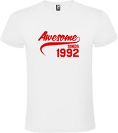 Wit T shirt met "Awesome sinds 1992" print Rood size XS