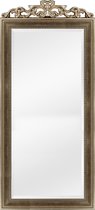Passpiegel ruim 2 meter hoog met kuif - Italiaanse Kuif-spiegel Rufino Antiekzilver-brons Buitenmaat 75x211cm - Luxe spiegel - grote spiegel voor slaapkamer, kleedkamer of hal - Groot en hoog - hoge kwaliteit - houten lijst, duurzaam en veilig glas