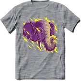 Dieren T-Shirt | Olifant shirt Heren / Dames | Wildlife elephant cadeau - Donker Grijs - Gemaleerd - L