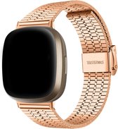 Q-DESYN® Fitbit Versa 3 bandje - RVS - Druksluiting - Rosé-goud