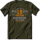 15 Jaar Legend T-Shirt | Goud - Zilver | Grappig Verjaardag Cadeau | Dames - Heren | - Leger Groen - XL