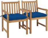 Decoways - Tuinstoelen 2 stuks met blauwe kussens massief teakhout