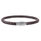 Bixorp - Minimalistische Faux Leren Armband - Bruine Gevlochten Armband met Magneet - Simpel Accessoire voor Mannen en Vrouwen met Faux Leer