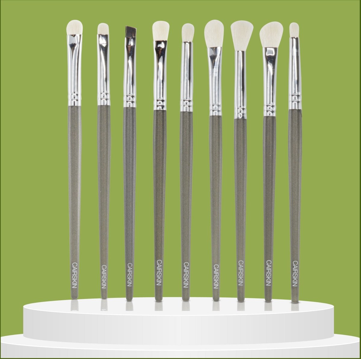 CAIRSKIN Professional Brush Set 9 Sage Green Full Eye Set for Liquid & Powder Eyeshadows Defining Brows Eyeliner Soft Blending Brushes