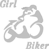 Girl biker sticker voor op de auto - Auto stickers - Auto accessories - Stickers volwassenen - 12 x 12 cm Zilver - 105