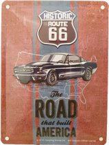 Wandbord - 15 x 20 cm - Historic US Route 66 - Ford Mustang