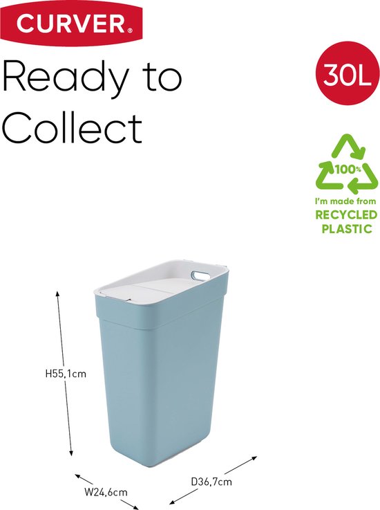 Curver Ready to Collect Prullenbak 30L - Blauw/ Gris clair