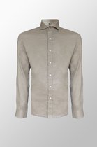 Vercate - Heren Lange Mouwen Overhemd - Bruin - Beige - Slim-Fit - Linnen Katoen - Maat 39/M