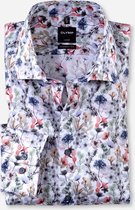 OLYMP Modern Fit overhemd mouwlengte 7 - blauw - wit en rood gebloemd - Strijkvrij - Boordmaat: 38