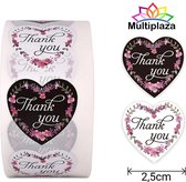 Stickers harten "Thank You" ▪︎ Multiplaza ▪︎ 50 stuks ▪︎ 2 soorten ▪︎ hart ▪︎ bloemen ▪︎ zwart-wit ▪︎ promoten bedrijf ▪︎ bedankt ▪︎ bestelling