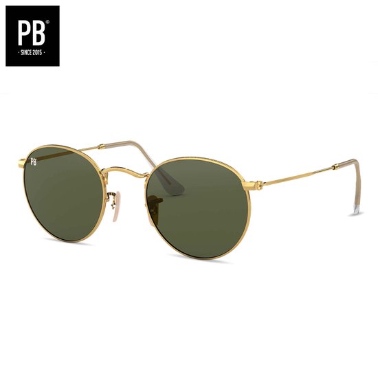 PB Sunglasses - Round Polarised. - Zonnebril heren en dames - Ronde vorming - Gepolariseerd - Goud metalen frame