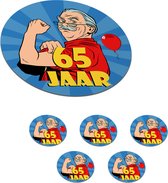 Onderzetters voor glazen - Rond - Man - 65 Jaar - Verjaardag - 10x10 cm - Glasonderzetters - 6 stuks