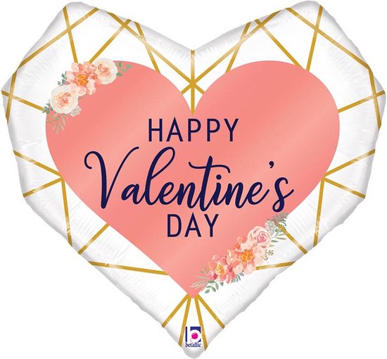 Folieballon hart “Happy Valentines Day” Geo Shape