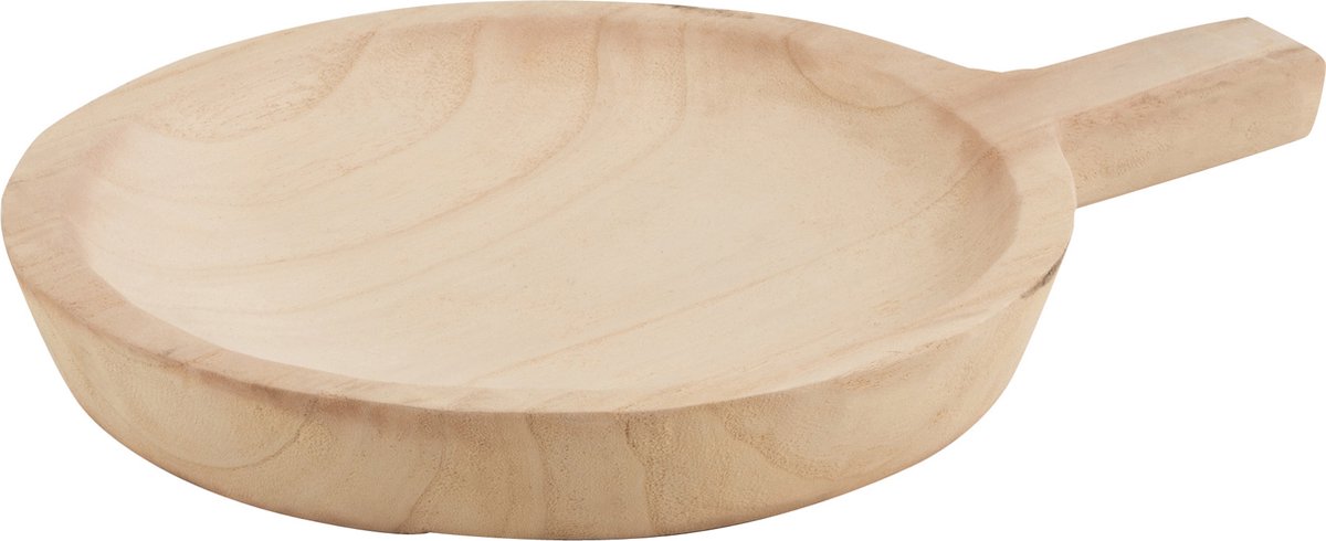 Dish round handle paulownia wood white wash large
