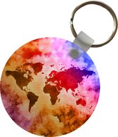 Sleutelhanger - Wereldkaart - Kleuren - Rook - Plastic - Rond - Uitdeelcadeautjes