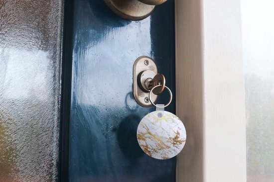 Sleutelhanger - Marmer print - Goud - Wit - Plastic - Rond - Uitdeelcadeautjes