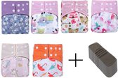Wasbare Luiers (6 stuks) - Met 6 microvezel inleggers - Wasbare luiers startpakket - One size fits all - Waterdicht - Herbruikbaar - 0-15 kg - Roze