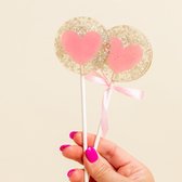 Sweet Caroline Confections - Originals - Lollipops - Lollies - Silver Pink Heart - Lollipops - Champagne Flavor- Set 10
