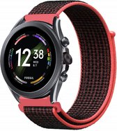 Nylon Smartwatch bandje - Geschikt voor Fossil Gen 6 - 44mm nylon band - zwart/koraal - Strap-it Horlogeband / Polsband / Armband