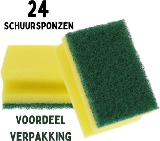 24 Schuursponzen | Voordeelverpakking | 4x 6 Schuursponzen | Nagelbeschermende handgreep | Zachte absorberende spons met sterk schuurvlies | Reinigen van diverse oppervlakken | Afwassen | Pannen