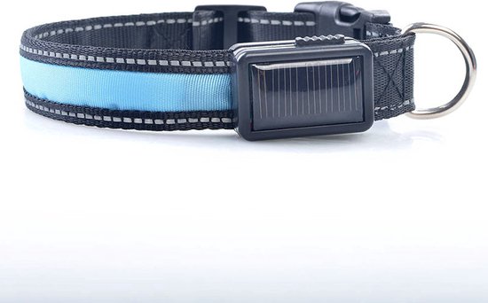 Dierboel hondenhalsbanden Blauw - Lichtgevende solar halsband voor hond - opladen via solar / zonnepaneel - Medium 40 tot 50cm