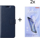 Motorola Moto G9 Power - Bookcase Donkerblauw - portemonee hoesje met 2 stuk Glas Screen protector