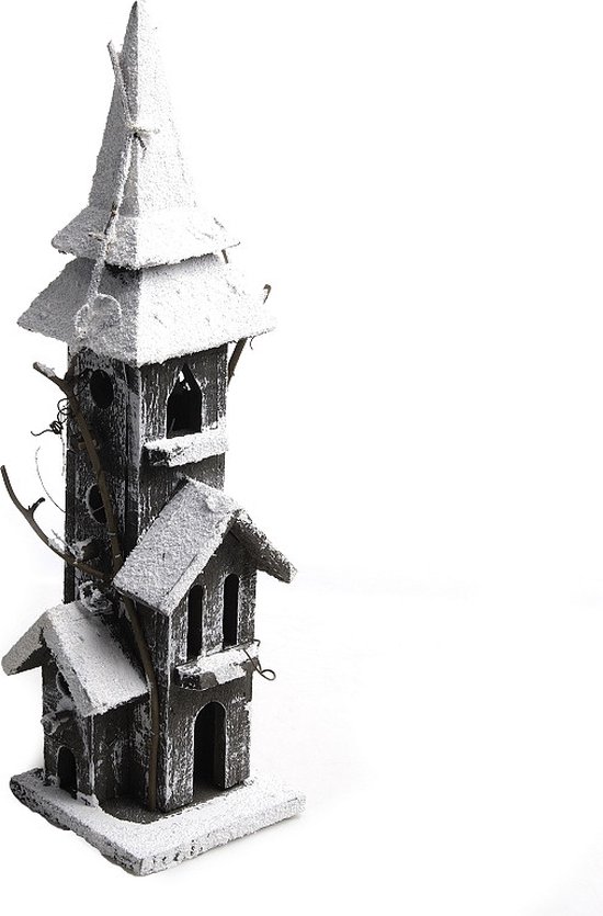 Kerstdorp - Huis - Grijs - 40 cm Hoog - Led Verlichting