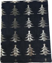 Tafelloper FREDDIE met kerstboom motief - Goud / Zwart - Velvet Look - Polyester - 45 x 150 cm - Tafel - Tafelkleed - Tafelen - Oud en Nieuw - 31 December - Nordic - Alpen - Sjiek