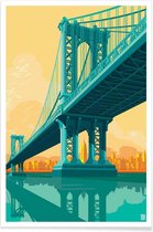 JUNIQE - Poster Manhattan Bridge New York City -20x30 /Blauw & Geel