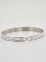 Brede basic armband glitter - zilver