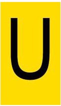 Mini letter U, geel zwart 22,8 x 38 mm - 12/vel